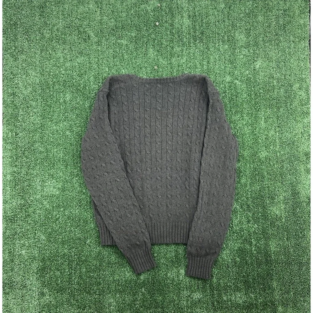 Vintage Polo Ralph Lauren Cable Knit Sweater Men L Grey V Neck Pony Cotton